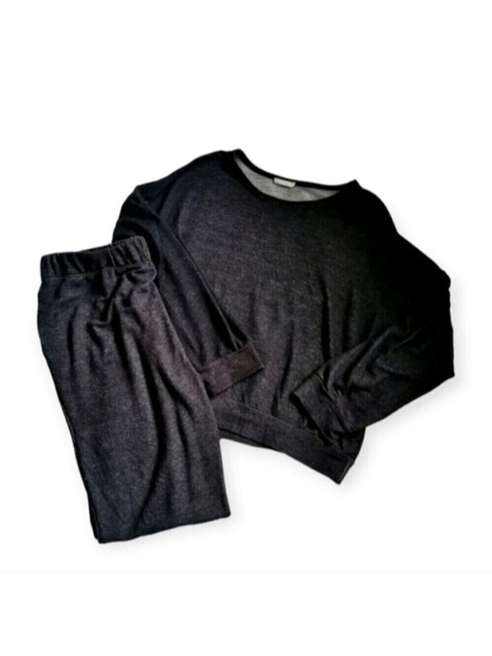 Charcoal Grey Heather Knit Pullover Joggers Set Medium